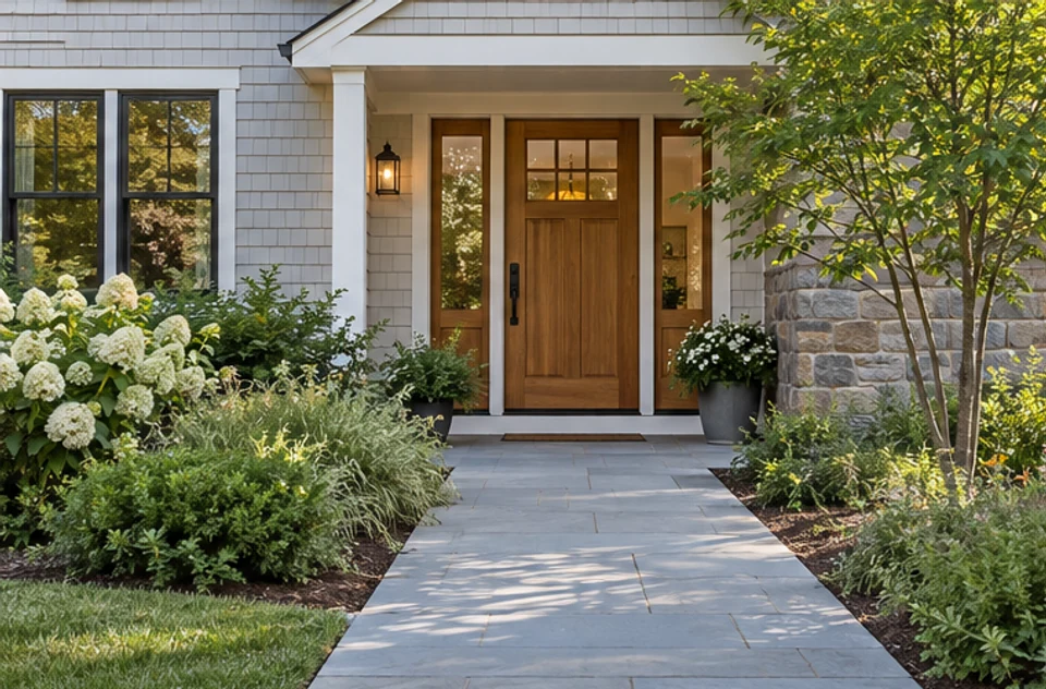A welcoming home entrance with a level path and clear approach to the front door.