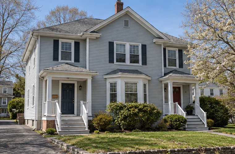 An illustrative two-family New England home with separate entrances in MetroWest.