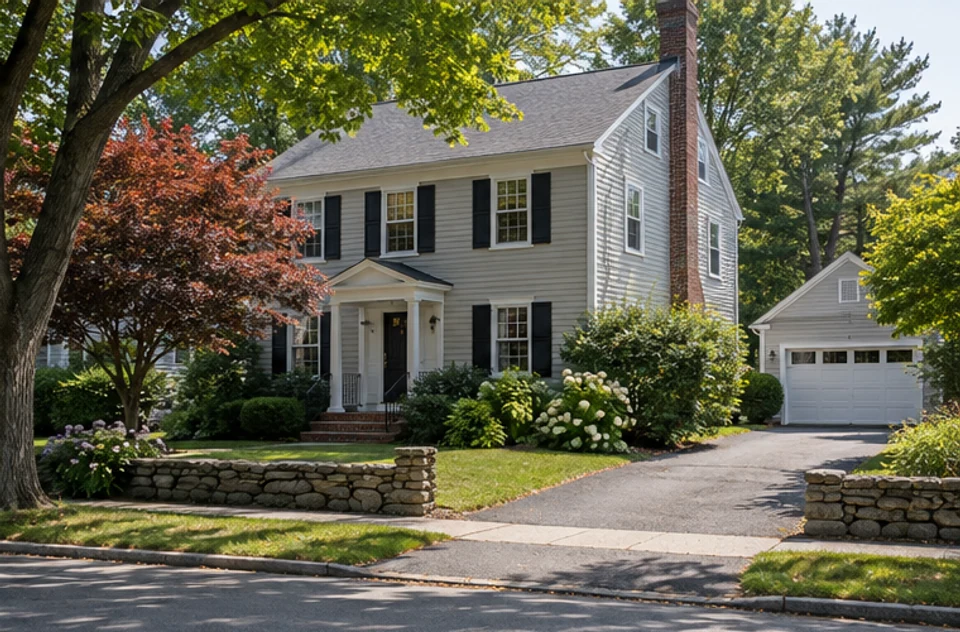 A New England home with a driveway and landscaped yard in a Marlborough-style residential setting.