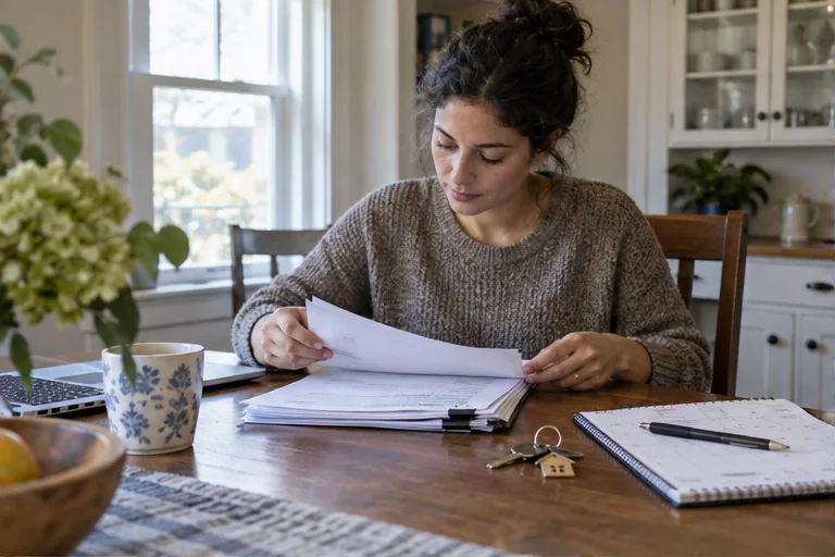 A Massachusetts buyer reviewing purchase papers and a calendar after an offer is accepted.