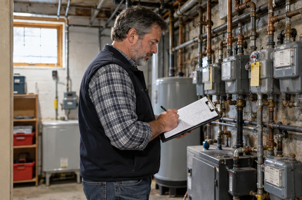 A property owner documenting a multi-family building's shared utility systems and maintenance questions.