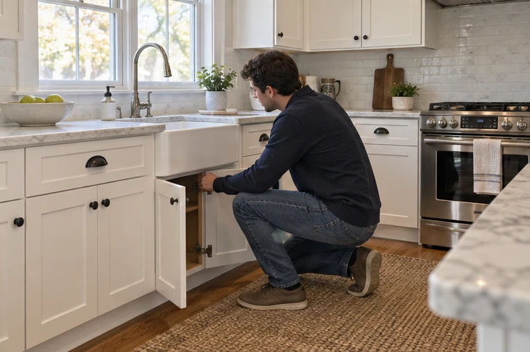 A prospective home buyer comparing a blank checklist beside a window during a second visit.