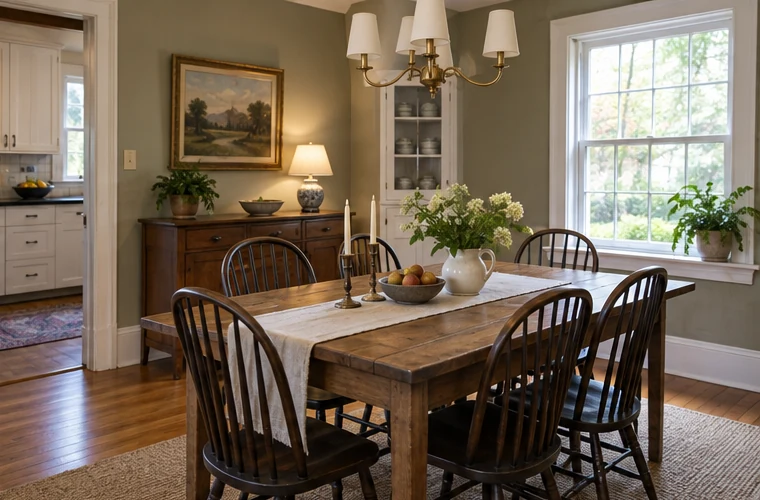 A practical dining room prepared for listing photography while remaining set up for daily use.