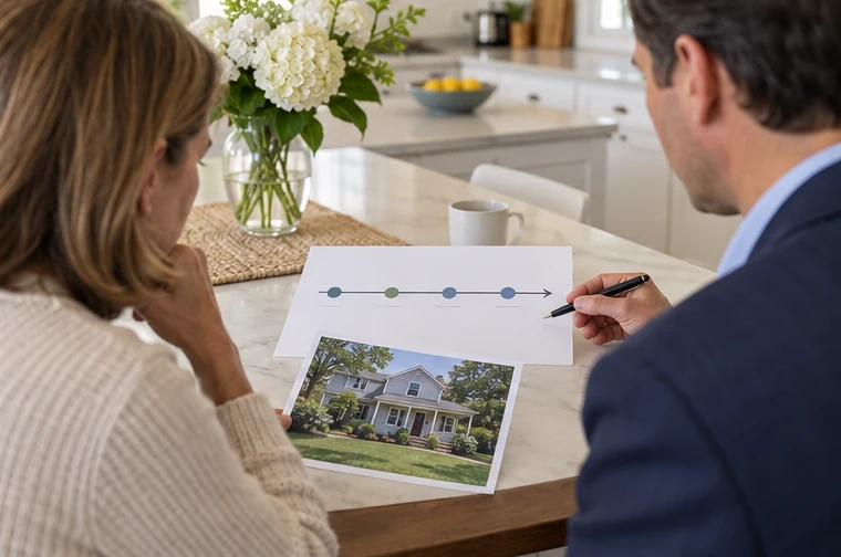 A calendar and written notes used to map the possible next steps after a home sale offer.