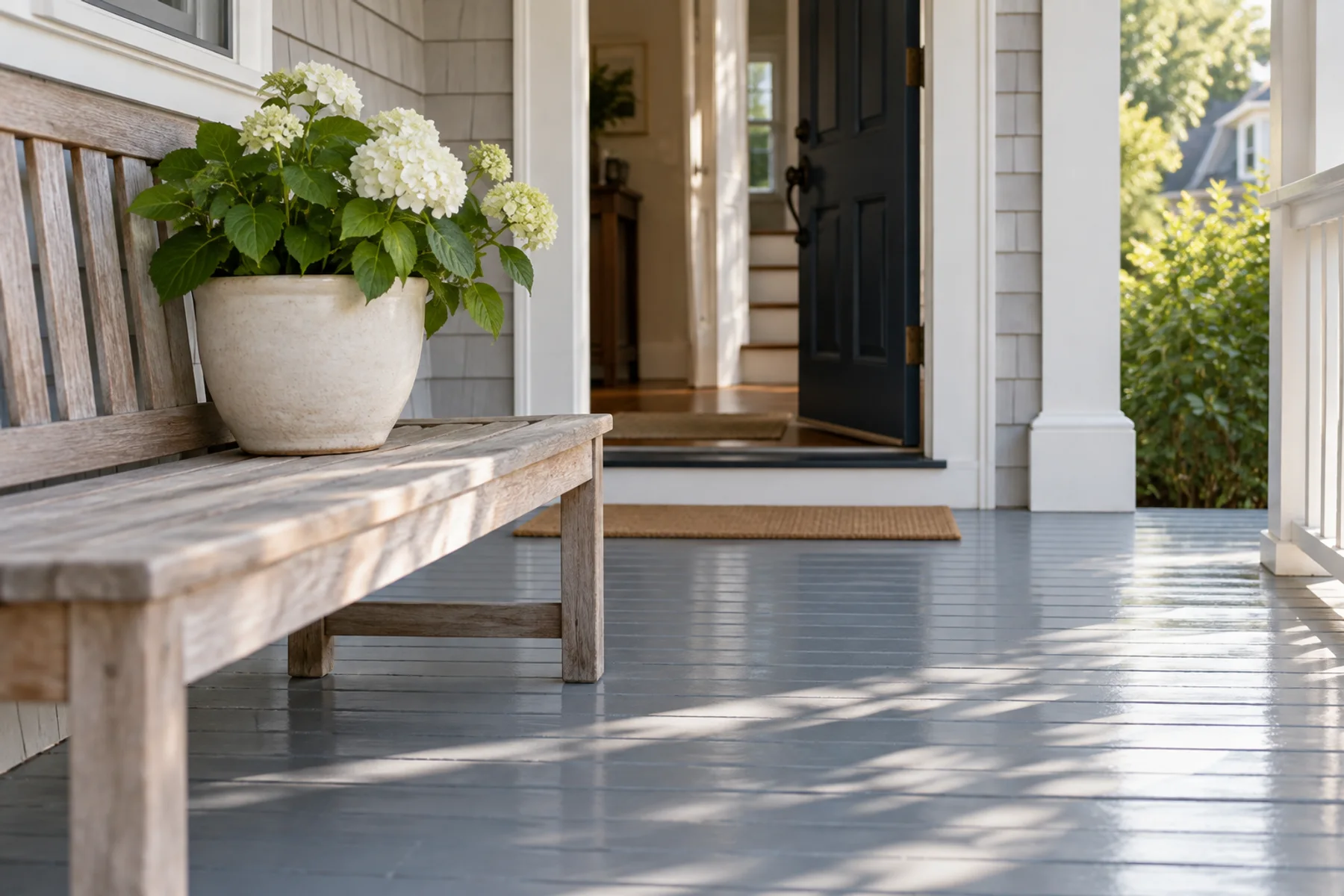 A freshly prepared New England porch detail; illustrative, not an active listing.