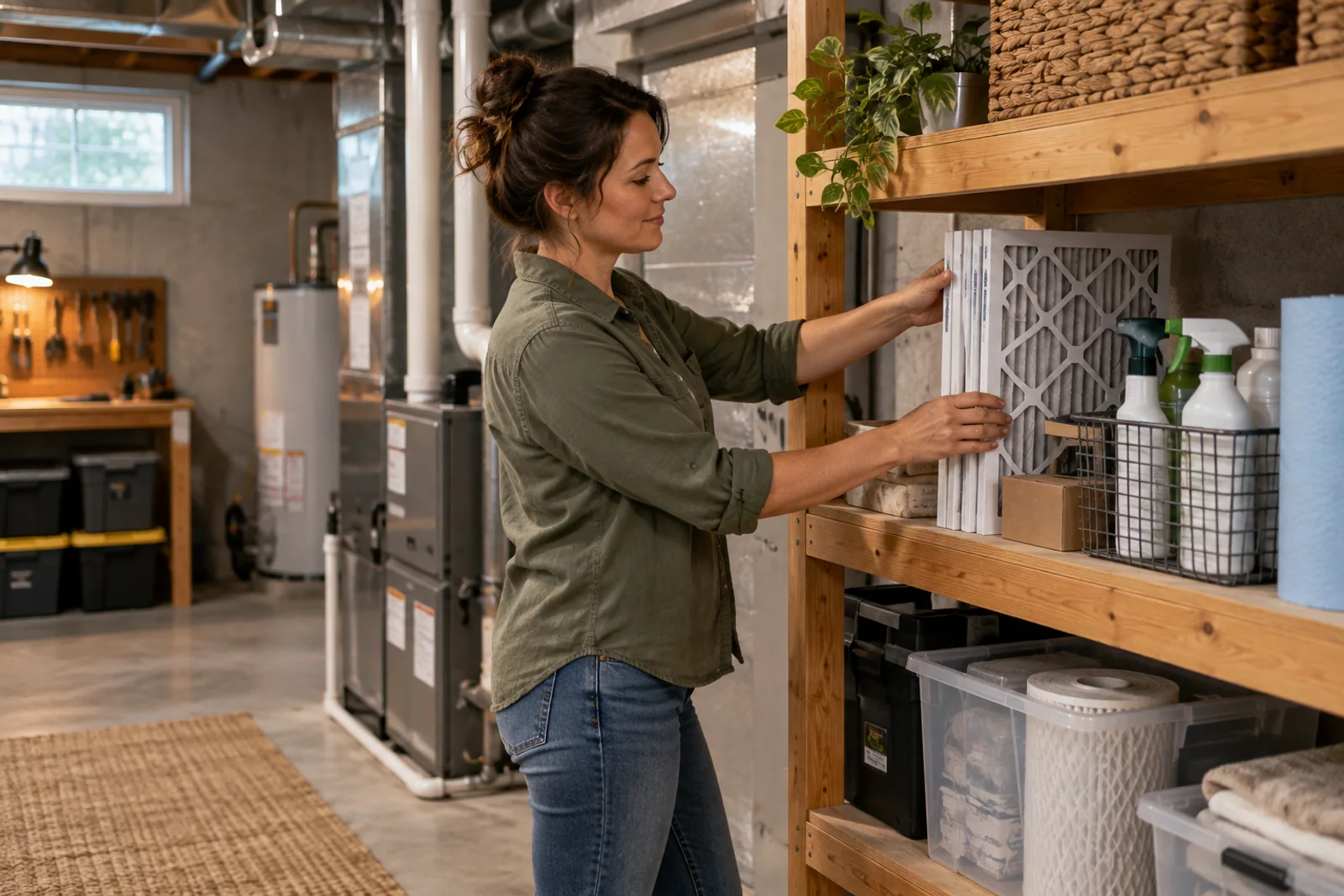 A buyer checks indoor mini-split heads and notes which rooms they serve.