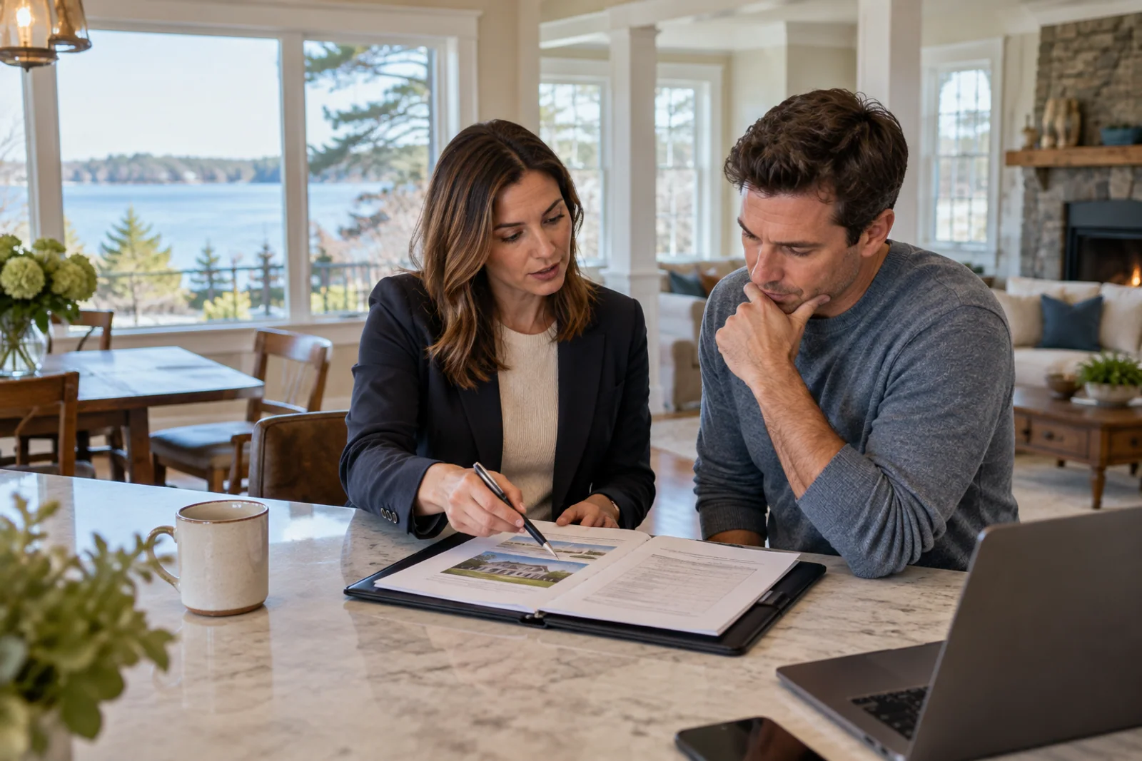 A buyer and real-estate professional review an appraisal report without visible personal details.