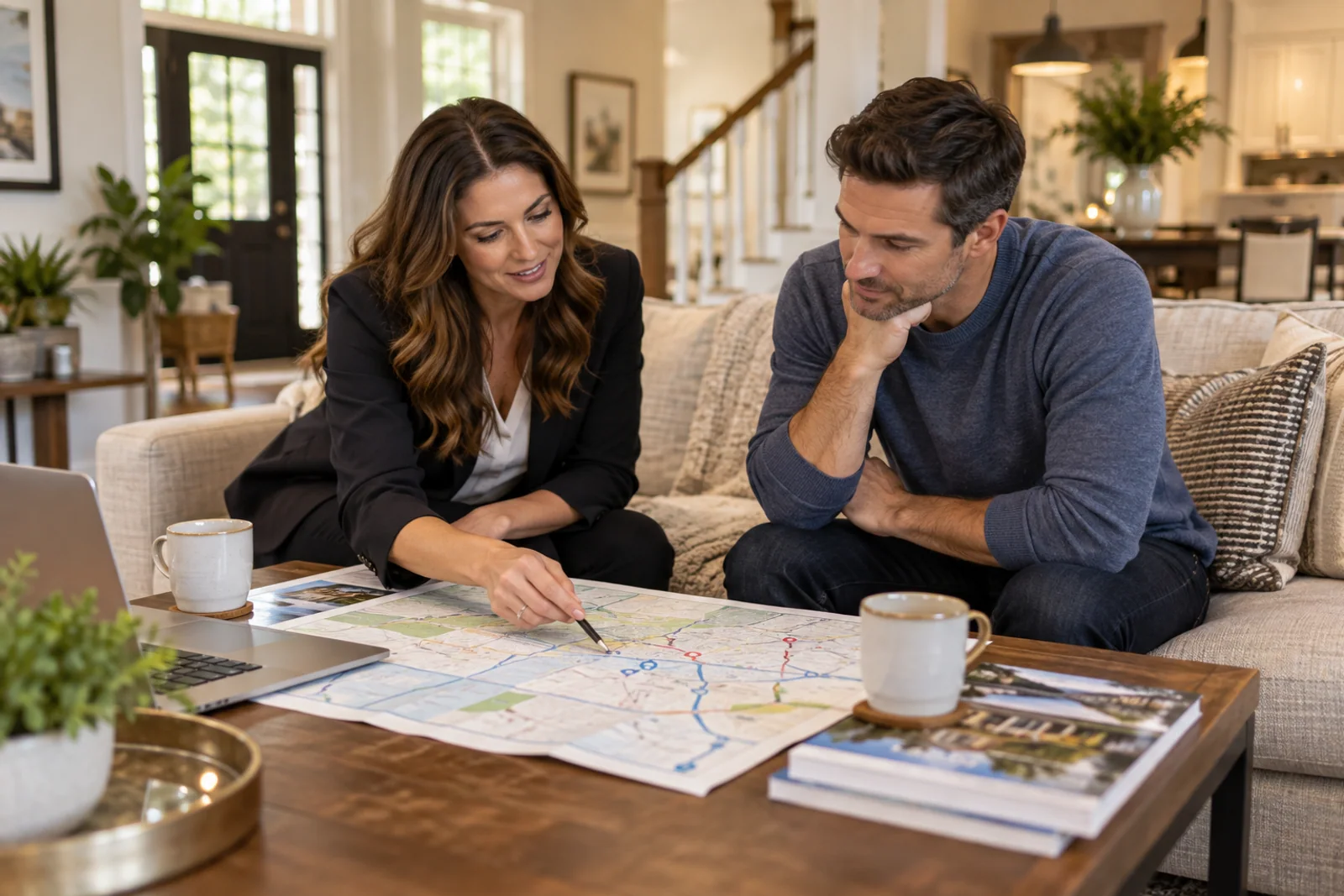 A buyer maps grocery, transit, and daily errand routes while visiting MetroWest towns.