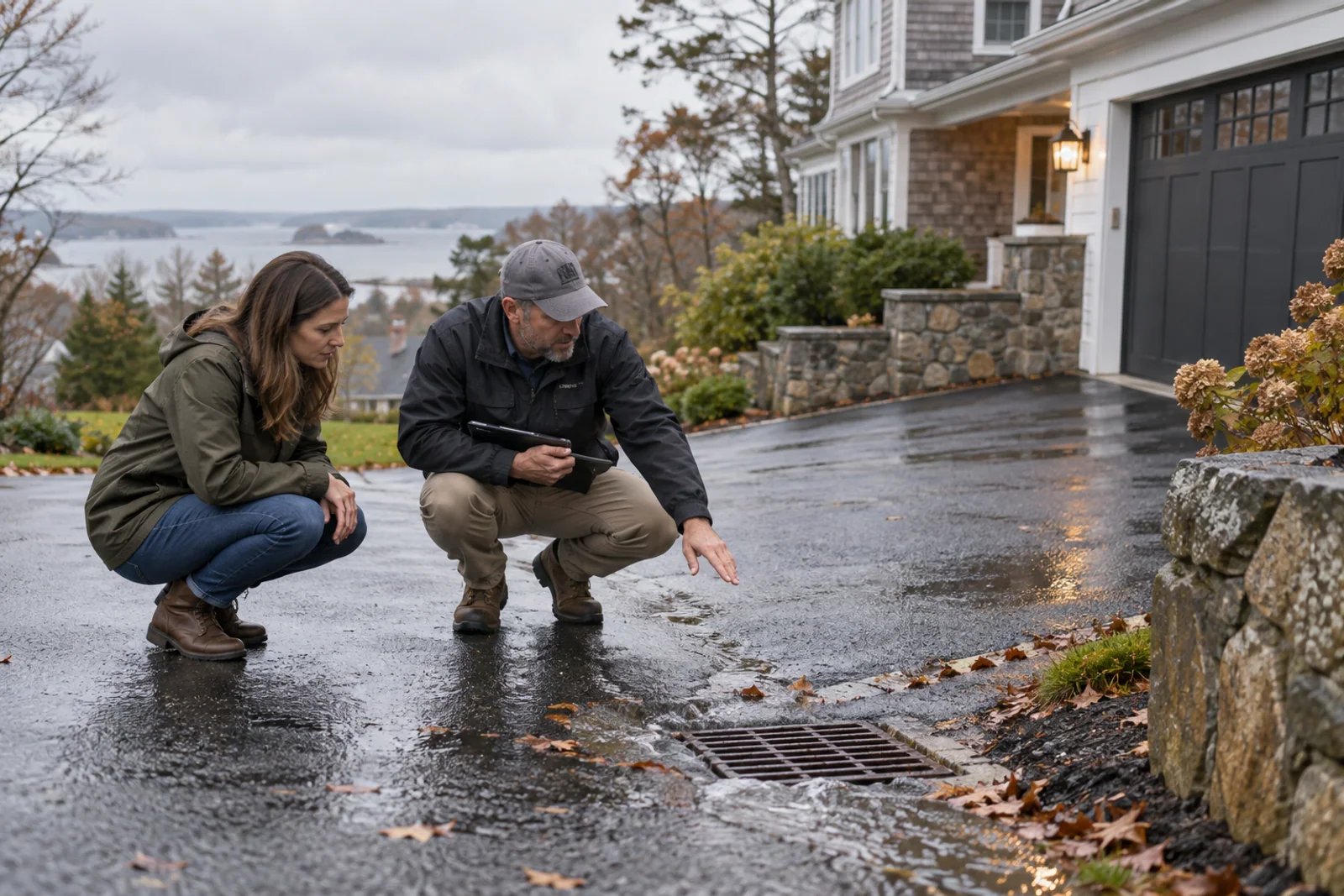 A buyer compares an official flood map with a property survey and insurance notes.