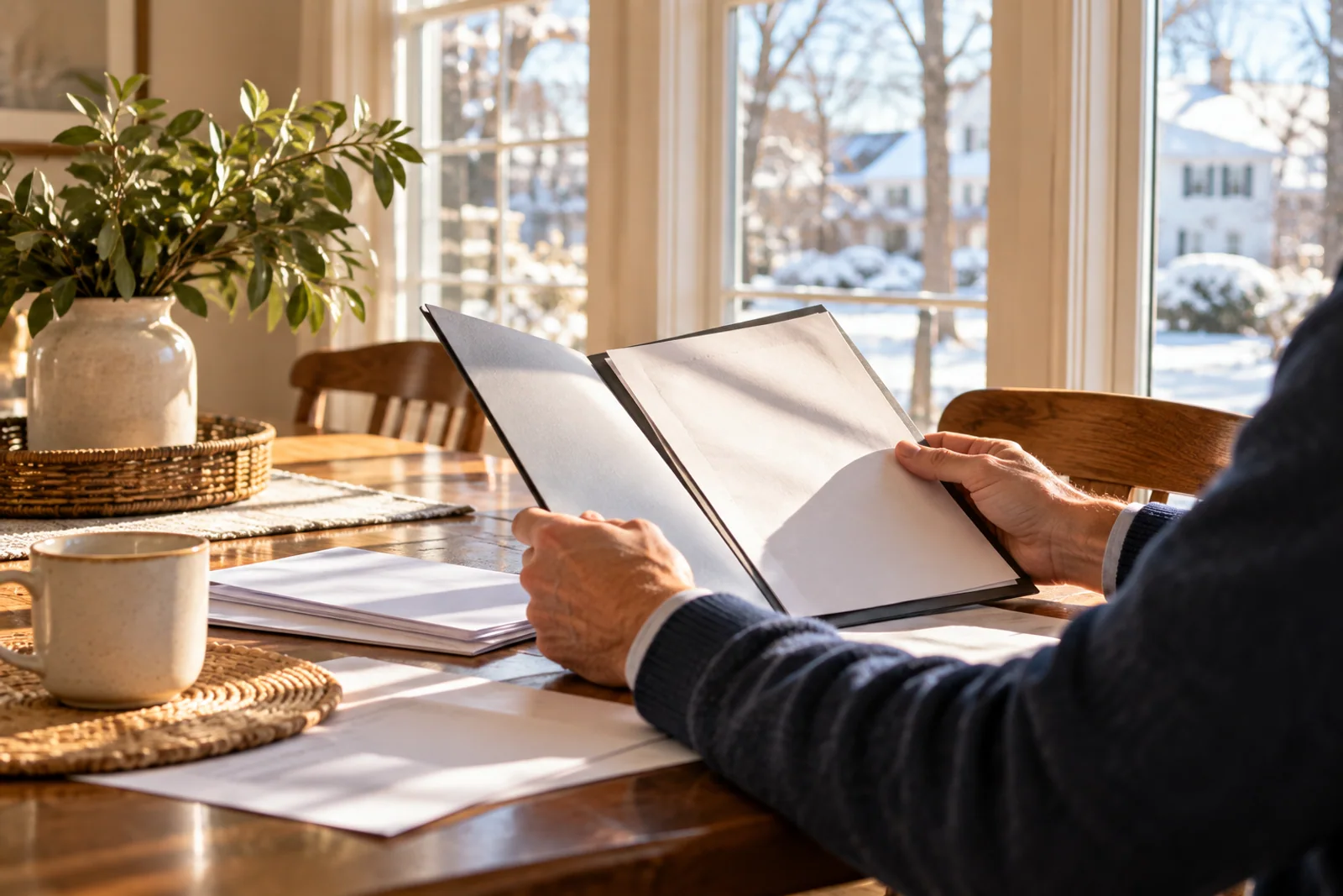 A homeowner sorts personal objects into keep, store, and review boxes before listing.